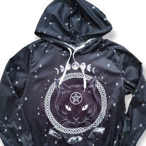 Pagan Cat chrystals Moon phases pullover hoodie size small